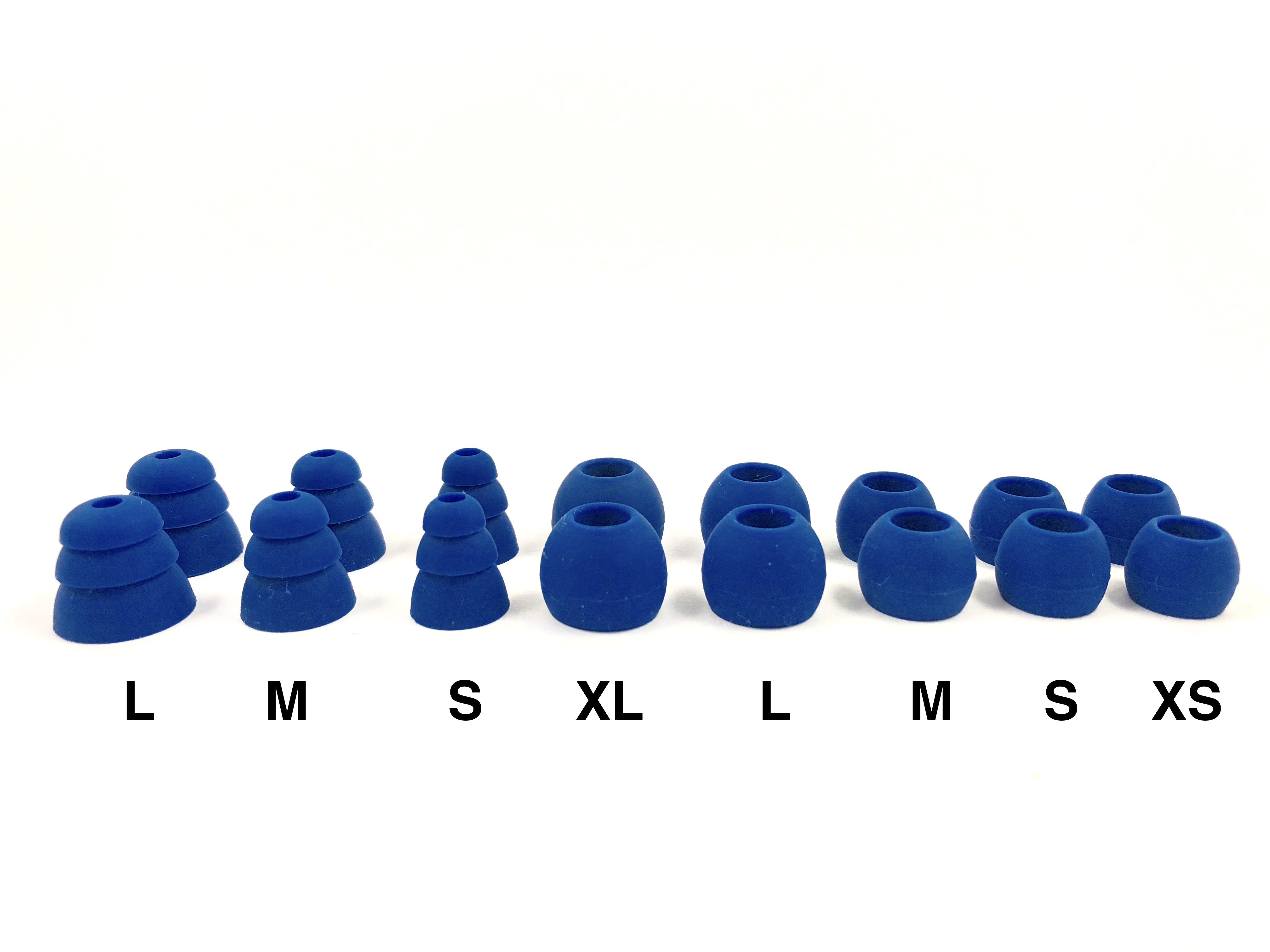 display of earbud tips sizing for secure fit headphones located on h2o audio waterproof headphones homepage