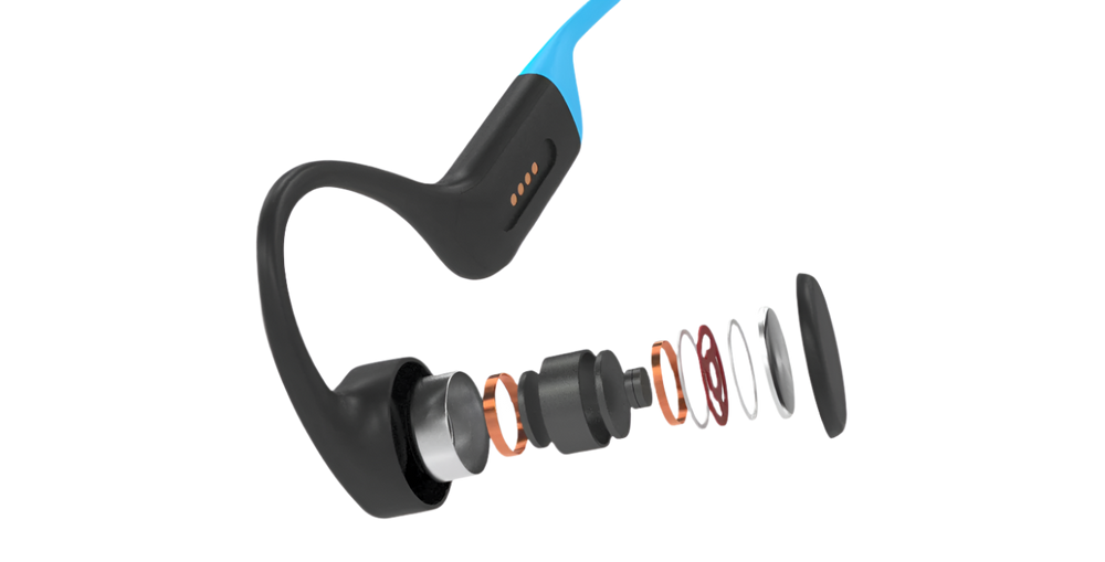 a blue earbud with a blue handle